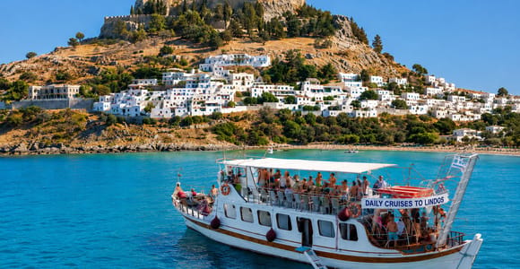 Faliraki: Lindos Boat Cruise with Swim stops & Free Time