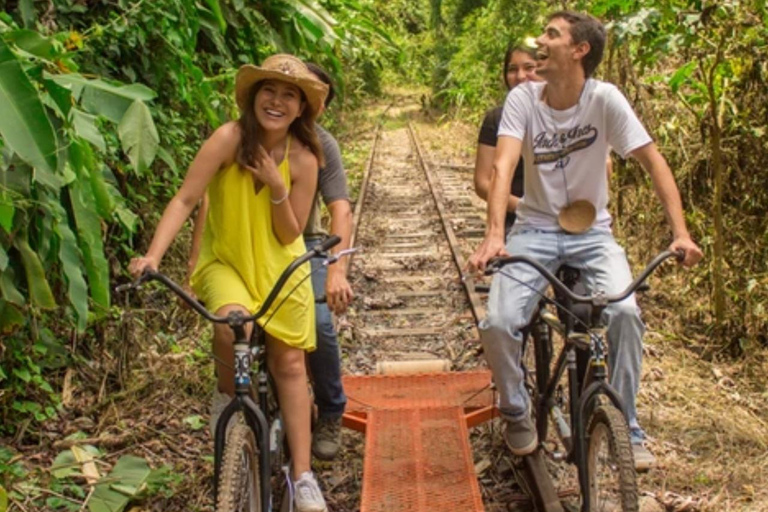 Riding a bike on the railroad tracks - Bicirriel riding a bicycle on a railway line - Bicirriel