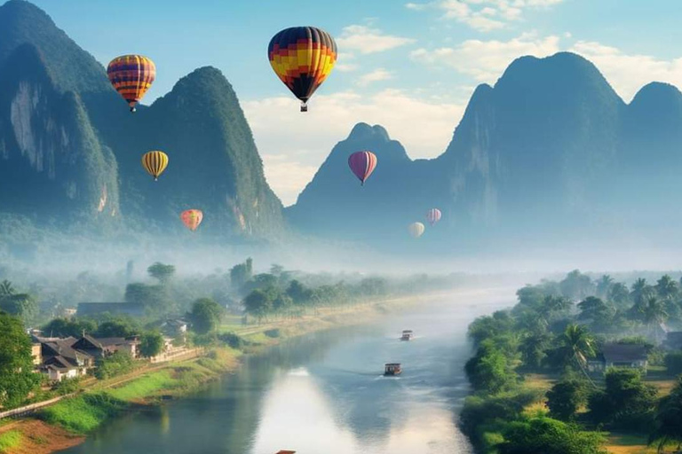 Vang vieng: Longtail boat&Hot Air Balloon&hotel pick-up