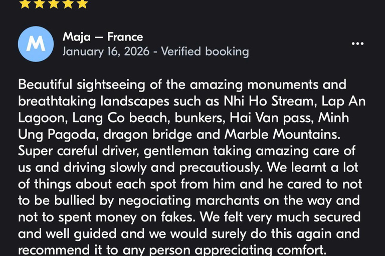 Da Nang: Private Da Nang City Tour & Local Guides & 3 stops From Da Nang: Marble Mountains, Lady Budda & Dragon Bridge