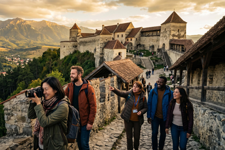 From Bucharest: Peles Castle, Bran Castle & Brasov Day Tour MINIVAN Tour with Entrance tickets included to Peles & Bran