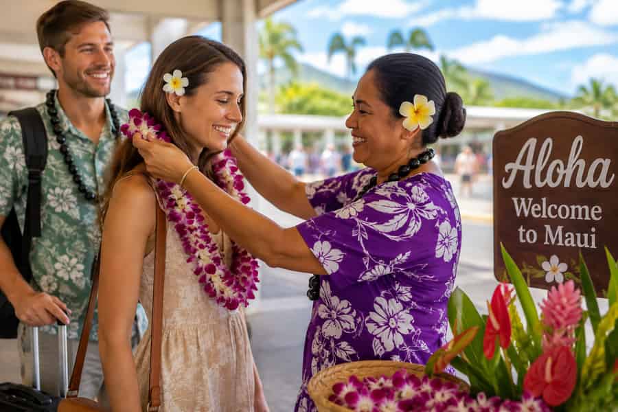 Maui: Lei-Empfangsservice am Flughafen Kahului. Foto: GetYourGuide Maui: Lei-Empfangsservice am Flughafen Kahului. Foto: GetYourGuide