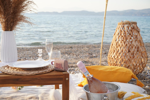 Romantic picnic in Corinth by the sea