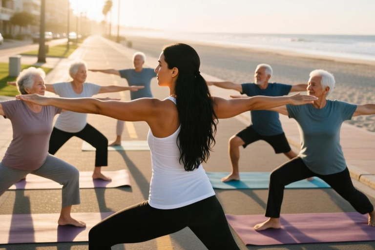 Grande Canarie : cours de yoga pour seniors au bord de l'océanGrande Canarie : cours de yoga senior en bord de mer