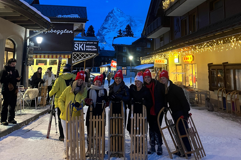 Interlaken: Sunset Sledding Adventure & Swiss Cheese Fondue Interlaken: Sunset Sledding & Fondue Dinner in Mürren
