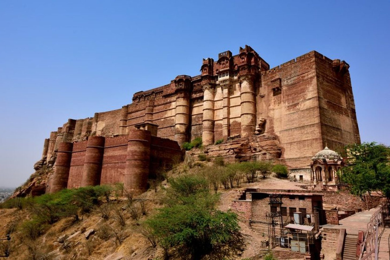 Forte Mehrangarh e Blue City guidati con ritiro e riconsegnaTour del forte Mehrangarh e della città blu con una guida professionale