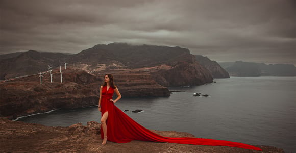 Red Flying Dress Photoshoot & Drone Video in Madeira
