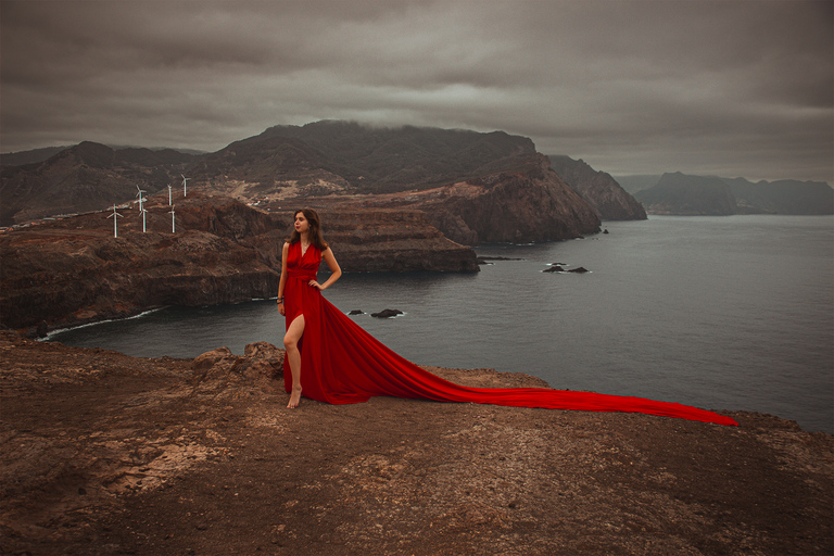 Red Flying Dress Photoshoot &amp; Drone Video in Madeira