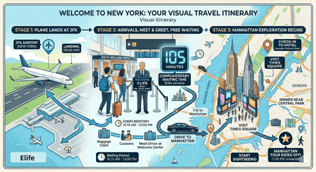 NYC: Transfer privat de la Aeroportul JFK, inclusiv 105 minute de așteptare GRATUITĂ