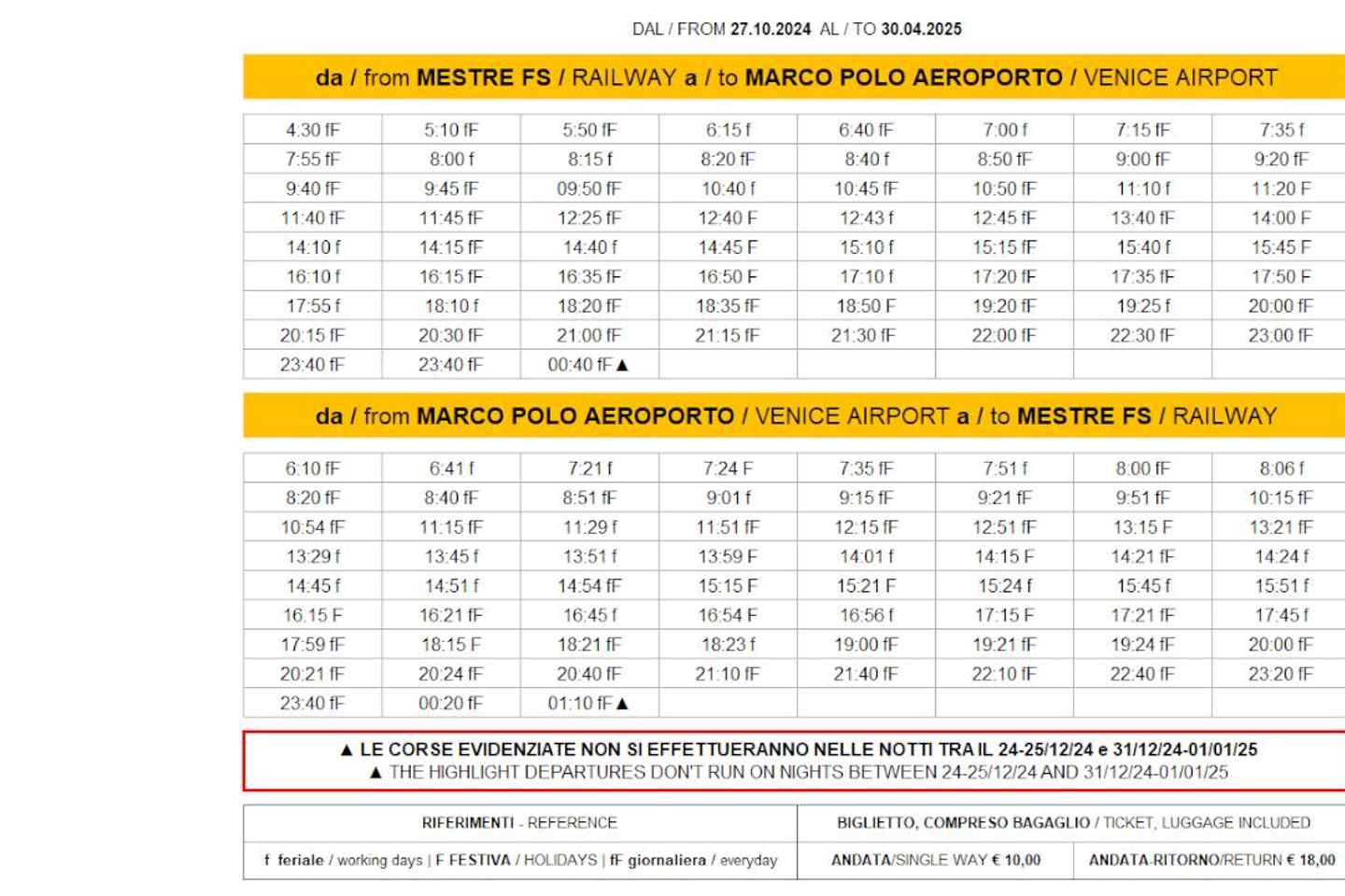 Navette Express entre l'Aéroport Marco Polo et la Gare de Mestre