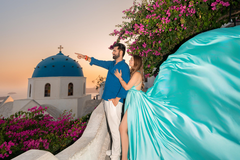 Santorini: Flying Dress Photoshoot with Pickup and Reels Small Group (2 - 4 Participants)