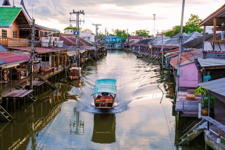 Bangkok: Excursión de un día a los Mercados Flotantes y Ferroviarios con paseo en barcoTour privado con conductor-guía experto y paseo en barco