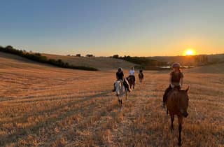 Siena: Reiten mit Siena im Hintergrund