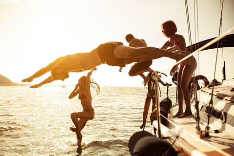 Private Sailing Cruise to Caves & Beaches for SUP & Lunch Private Cruise: Secret Beaches, Caves with Meal Drinks & SUP