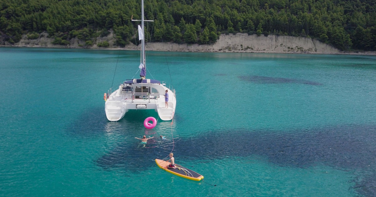 Korfu Ganzt Gige Private Kreuzfahrt Auf Einem Lagunenkatamaran