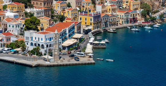 Rhodes: Symi and Panormitis day trip on a spacious catamaran