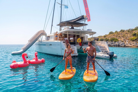 Souda: Premium Catamaran Cruise to Marathi Bay with Lunch Chania: Day Catamaran Cruise with Lunch from Souda Port
