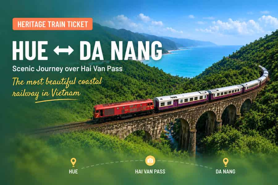 Ticket für den Nostalgie-Zug: Zugfahrt über den Hai-Van-Pass ab Da Nang und Huế. Foto: GetYourGuide Ticket für den Nostalgie-Zug: Zugfahrt über den Hai-Van-Pass ab Da Nang und Huế. Foto: GetYourGuide