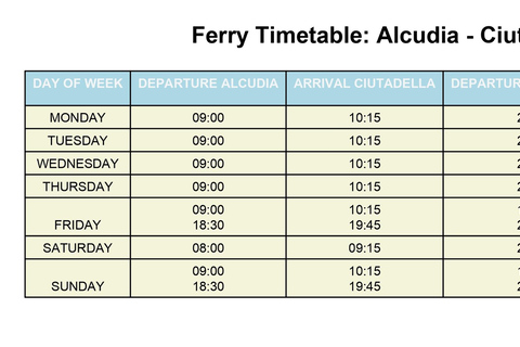 From Mallorca : Day trip from Alcudia to Menorca