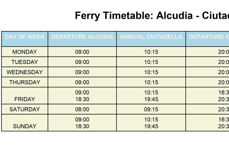 From Mallorca : Day trip from Alcudia to Menorca