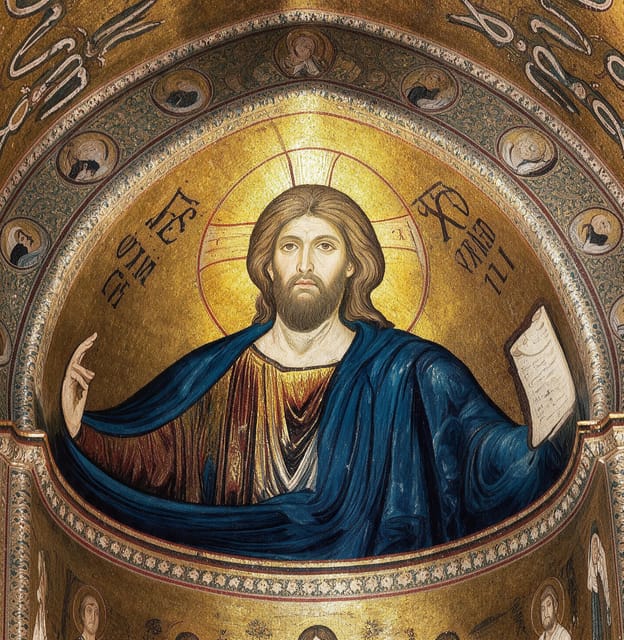 Gold mosaics covering the nave of the Norman cathedral at Monreale