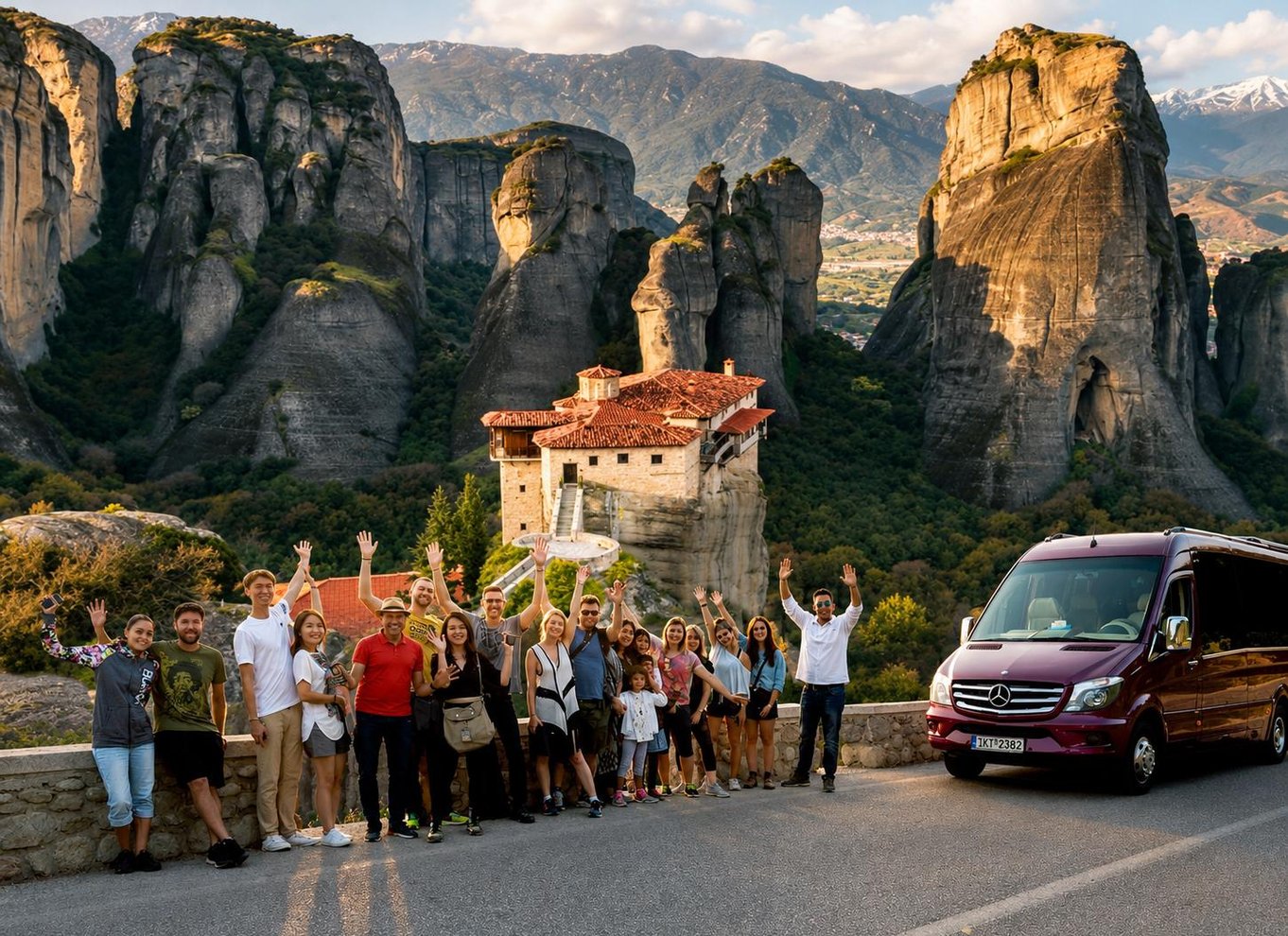 Fra Athen: Dagstur til Meteora med start kl. 9.00, stop ved havet, grotter og frokost