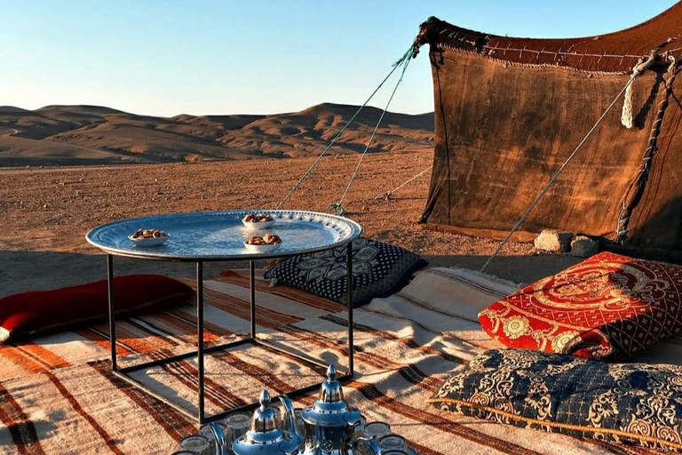 From Marrakech: Sunset Dinner in the Agafay Desert Agafay Desert Sunset Dinner Experience: A Taste of Morocco