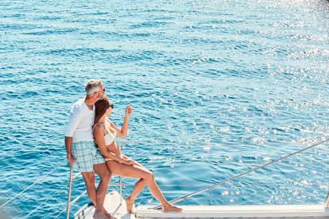 Santorini: All-Inclusive Luxury Catamaran Small Group Cruise