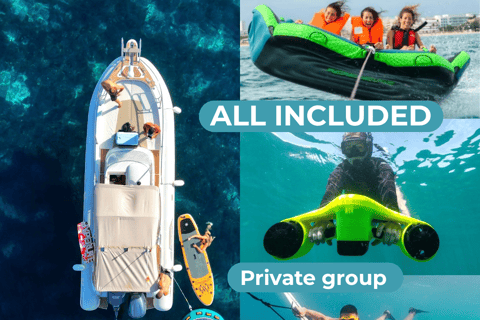 Mallorca: Privates Wassersportboot. MITTAGESSEN Getränke SUP, Tubing