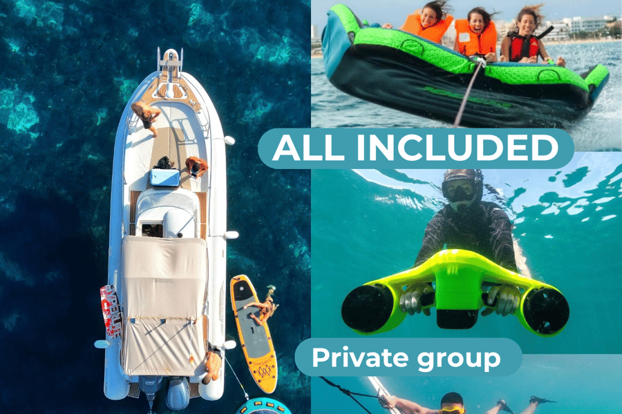 Mallorca: Privates Wassersportboot. MITTAGESSEN Getränke SUP, Tubing. Foto: GetYourGuide