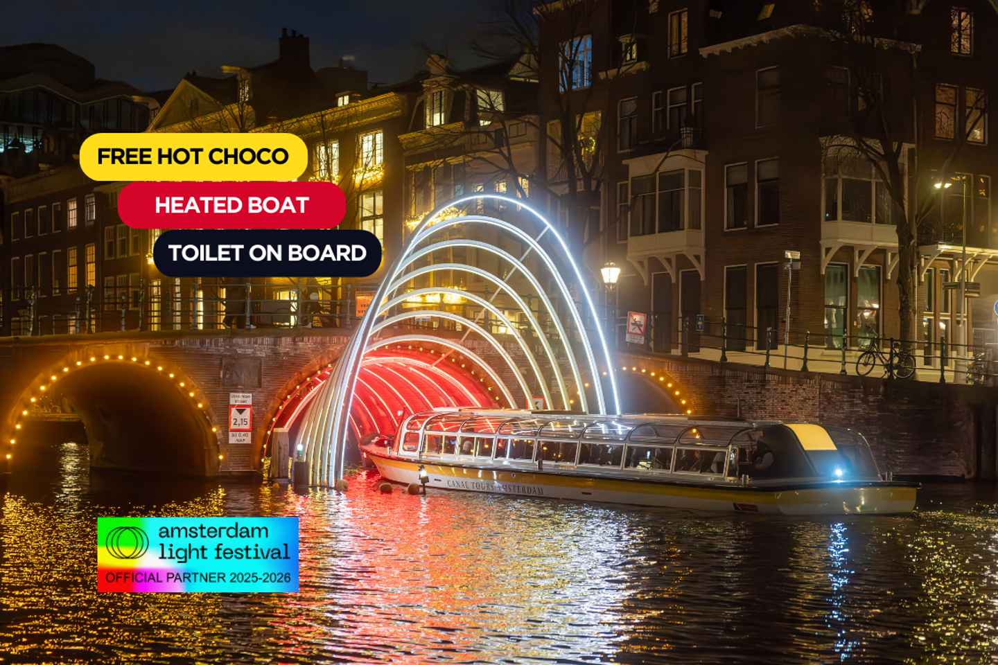 Amsterdam: Light Festival Cruise on Heated Boat + Hot Choco