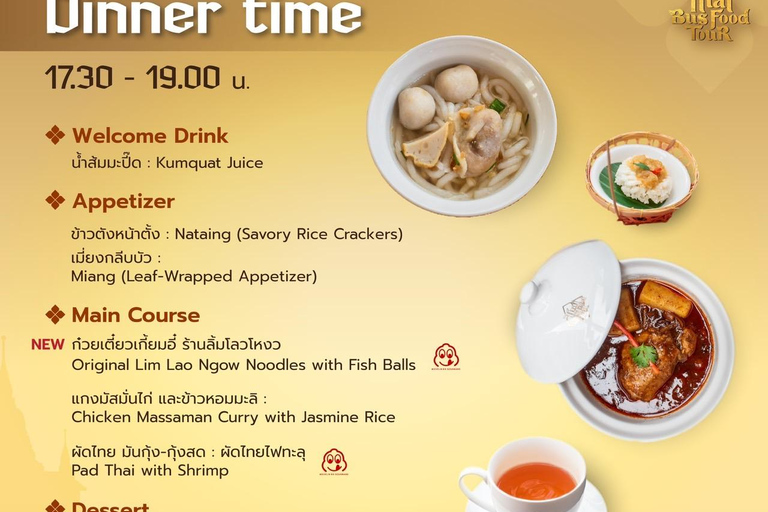 Bangkok : visite en bus à impériale avec repas Michelin et 20 sites emblématiquesMenu halal (déjeuner, dîner, soirée)