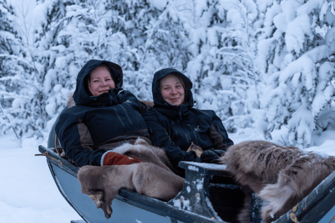 Rovaniemi: giro in slitta trainata da motoslitte con caffè sul fuocoRovaniemi: giro in slitta trainata da motoslitte con caffè davanti al fuoco