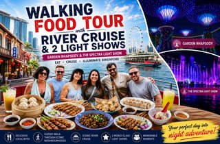 8-stündige Kombi: Foodtour mit 8 Verkostungen, 40-minütige Bootsfahrt & Lichtershows