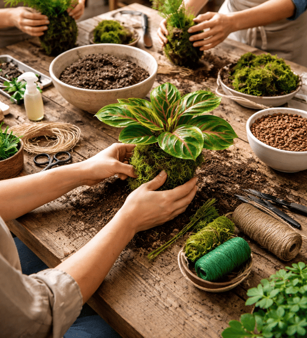 Mailand: Kokedama-Workshop in einem botanischen Labor in der Gegend der Navigli Mailand: ...