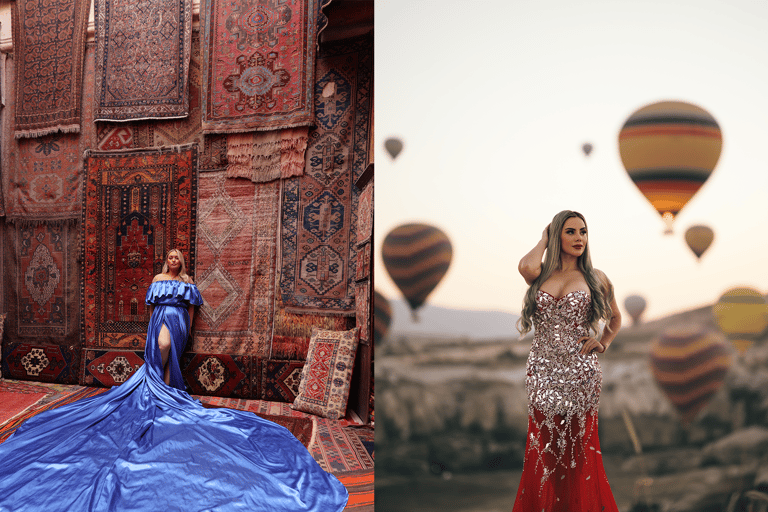 Cappadocia: Scatti fotografici con abiti volantiCappadocia: servizio fotografico all&#039;alba con abiti volanti