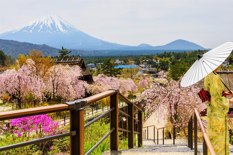 Wycieczka na górę Fuji: jezioro Kawaguchi, świątynia, wioska uzdrowiskowa i pagoda8:30 Wyjazd ze stacji Shinjuku — bez lunchu
