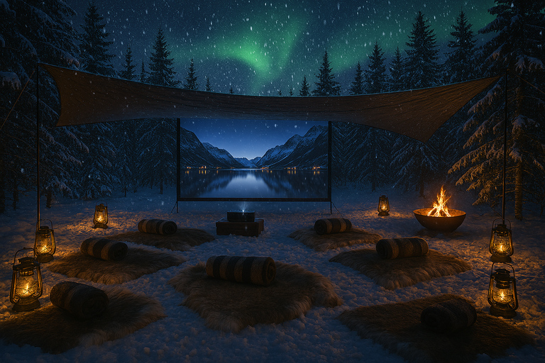 Tromsø: Arctic Forest Evening with Outdoor Cinema & Snacks