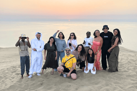 Qatar : Safari dans le désert au coucher du soleil avec promenade à dos de chameau et planche à sable.Visite privée