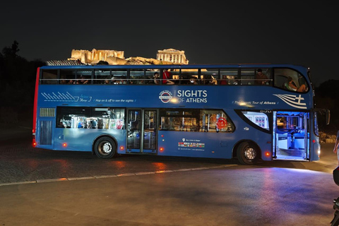 Athens panoramic tour by night with open double decker bus Christmas special night tour