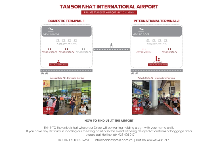 Transfer tussen vliegveld SGN en Ho Chi MinhstadVan vliegveld naar hotel in Ho Chi Minhstad (District 1,3,5)