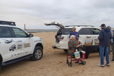 Small Group Sandwich Harbour 4x4 tour where dunes meet ocean