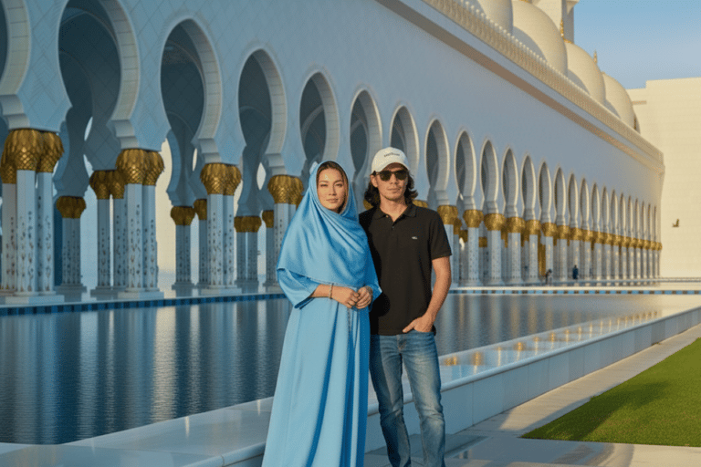 From Dubai: Abu Dhabi Grand Mosque With Light &amp; Peace MuseumSunset Shared Tour