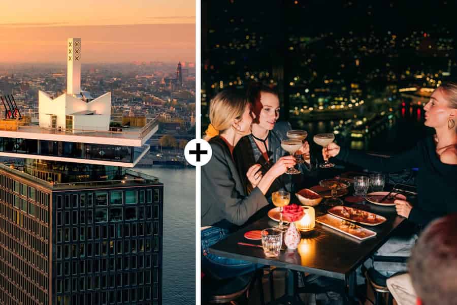 Amsterdam: A'DAM Lookout Ticket und Voucher für ein Mittag- oder Abendessen. Foto: GetYourGuide