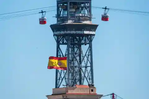 バルセロナを空と海から：モンジュイック、ケーブルカー、ビーチ、カタマラン。