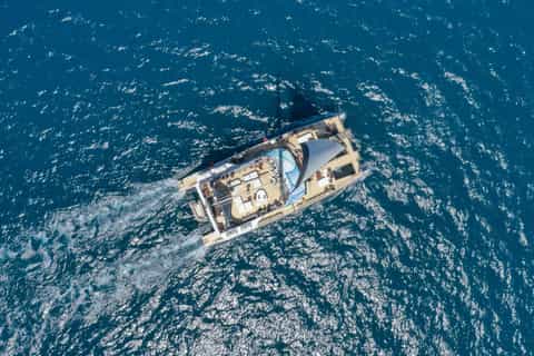Wide catamaran nets and deck space for lounging