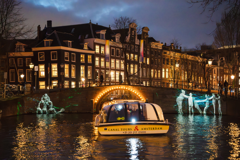 Amsterdam: Cozy Light Festival Cruise with Hot Chocolate