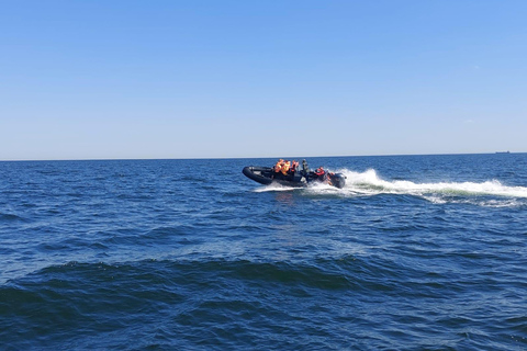 Speed boat at the end of the pier in Sopot. Speed 100 km/h