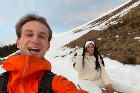 Interlaken: Sunset Sledding Adventure & Swiss Cheese Fondue Interlaken: Sunset Sledding & Fondue Dinner in Mürren