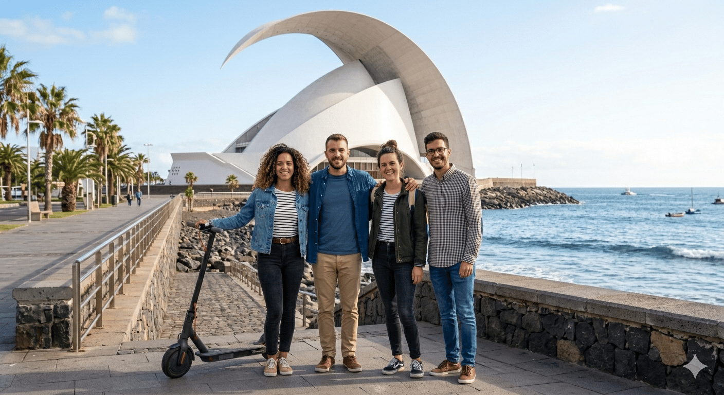 Teneriffa: E-Scooter-Stadttour in Santa Cruz mit Picknick & Schwimmen